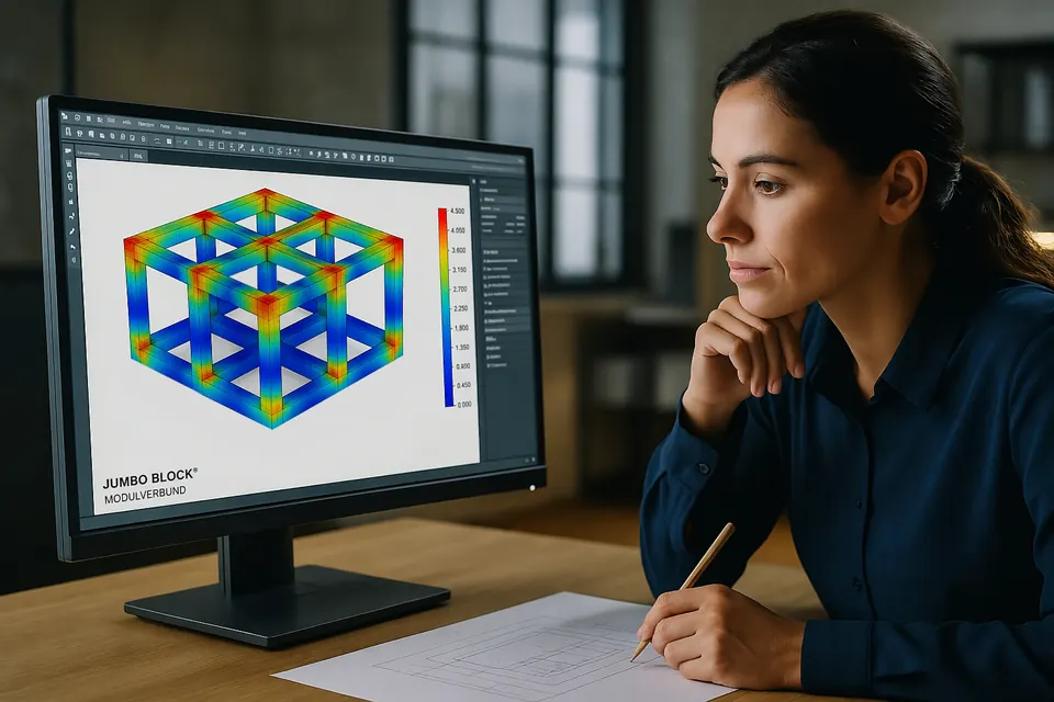 Statische Berechnung eines JUMBO BLOCK Moduls am Bildschirm