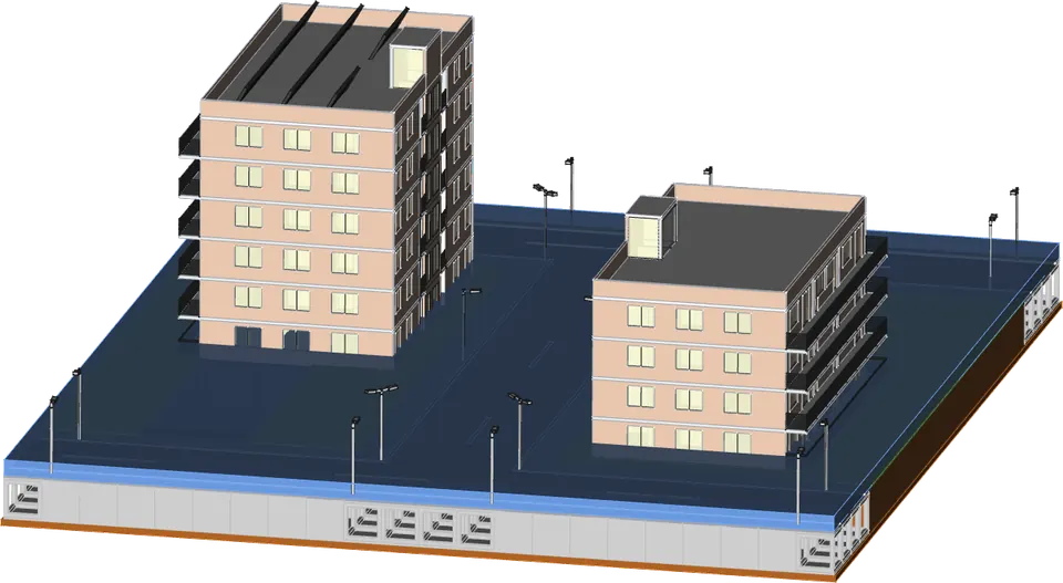 Quartier bei Starkregen ohne unterirdischen Speicher: Straßen stehen unter Wasser